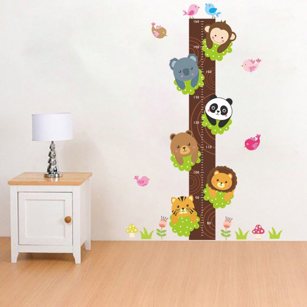 Cute Monkey Panda Lion Tree Animals Wall Decor Stickers For Kids Room Child Height Measure Stickers Adhesive Growth Chart Decal