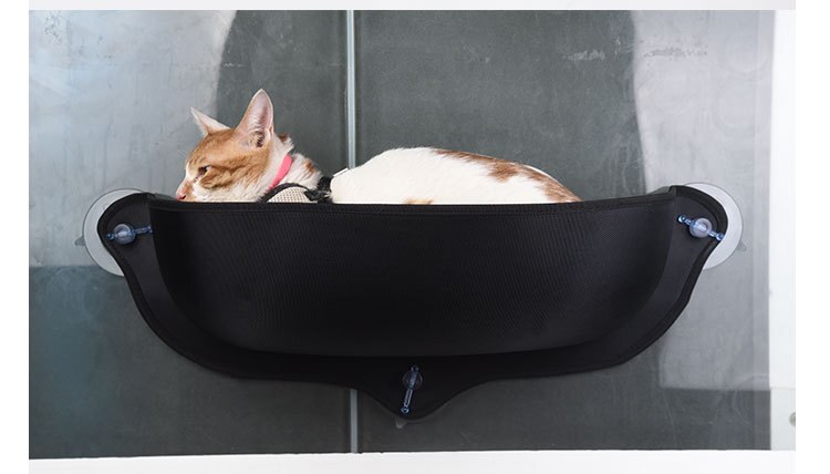 Cat Window Bed, Cat Window Perch, Cat Car Hammock Sunny Seat Lounger with 4 Suction Cups Cat Resting Sofa Safe Sunbath: Black