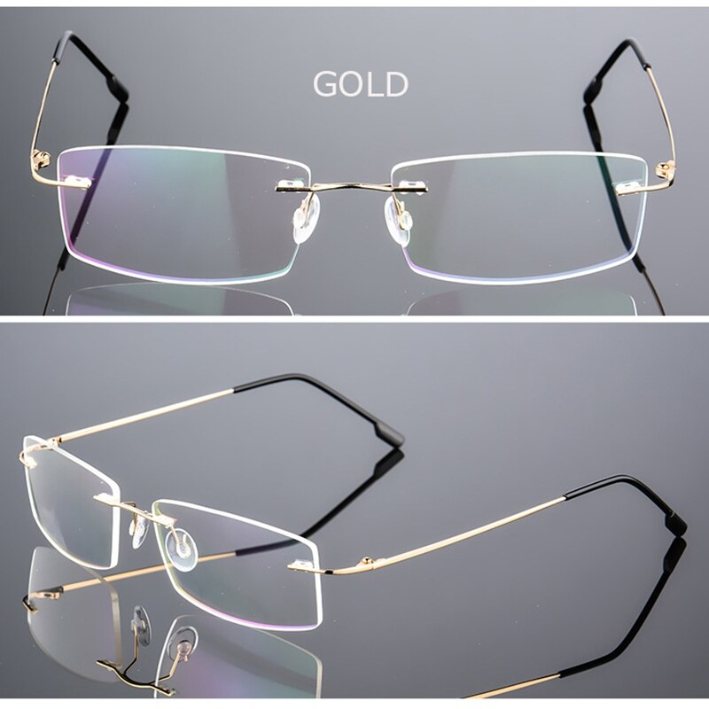 Spectacle Frame Eyeglasses Men Women Rimless Computer Optical Female Male Transparent Clear Lens Glasses Frame QF246: QF246 Gold