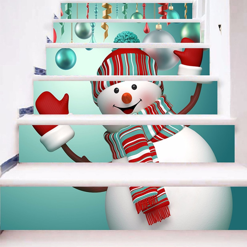 Kerst Decoratie Sneeuwpop Trap Stickers 6 Stks/set Xmas Home Decor Muurdecoratie Sticker Zelfklevende 3D Muur stickers