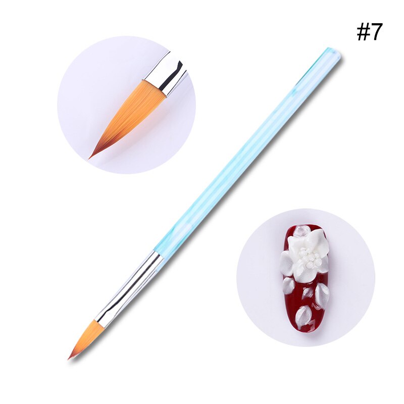 Marmorhandtag nagelkonst akrylborste uv gel liner ritpenna blomma carving måla penslar nail liner diy nail art verktyg: Grön 07