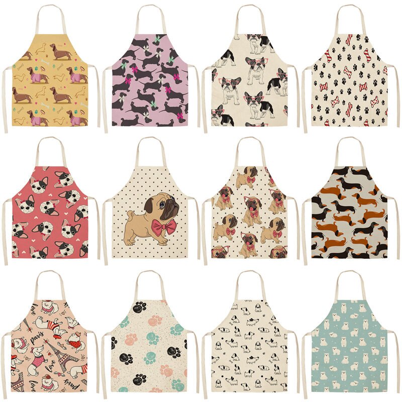 Bulldog Teckel Gedrukt Keuken Schort Voor Vrouw Mouwloos Katoenen Linnen Bib 53*65Cm Thuis Koken Bakken Schoonmaken Tool WQ0037