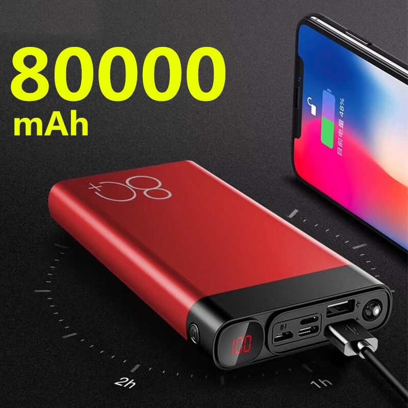 Banco de energía de 80000mAh, carga rápida, USB Dual, gran capacidad, portátil, para IPhone, Xiaomi, Samsung