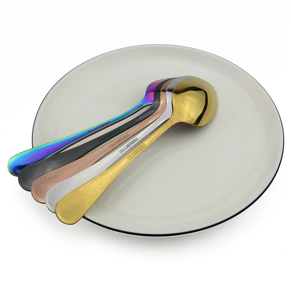 Färgglad regnbåge svart 304 rostfria sked servisset kaffeskedar dessert stir soppa silverservis set 1pc