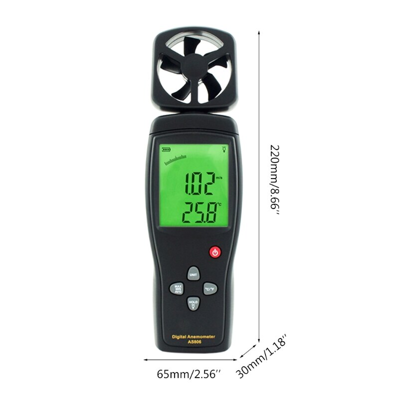 AS806 Portable Digital Anemometer Wind Speed Meter with Thermometer LCD Backligh