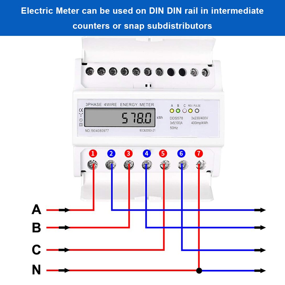 Lcd Digitale Drie-Fase Meter XTM1250SA-U Drie-Fase Meter 4-Draad Elektriciteit 5-100A Gekalibreerd Meter Voor Din din Rail