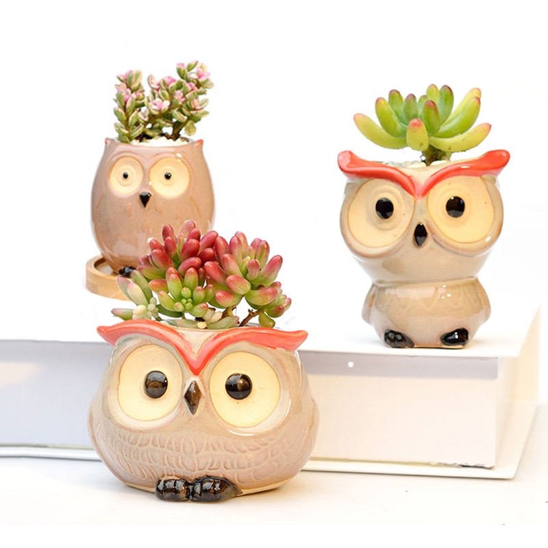 maison jardin décoration en céramique fleur Pos mignon hibou Miniature modèle Succulent Pot de fleur planteur décorations de bureau