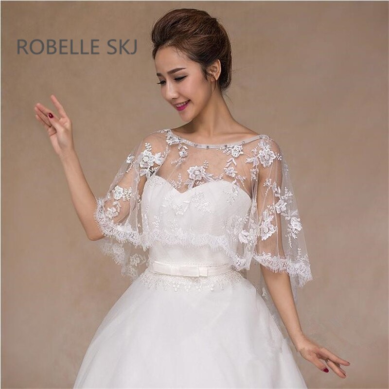 ivoire rouge mariée dentelle veste boléro cristal Cape bas avant Long dos femmes haussement d'épaules châles accessoires de mariage taille unique