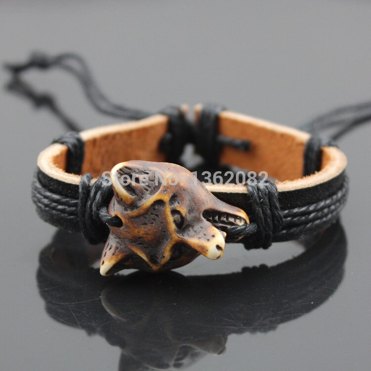 Senhua! seje drenge håndvævede amulet ulvehoved charme læderarmbånd surfer armbånd  mb85