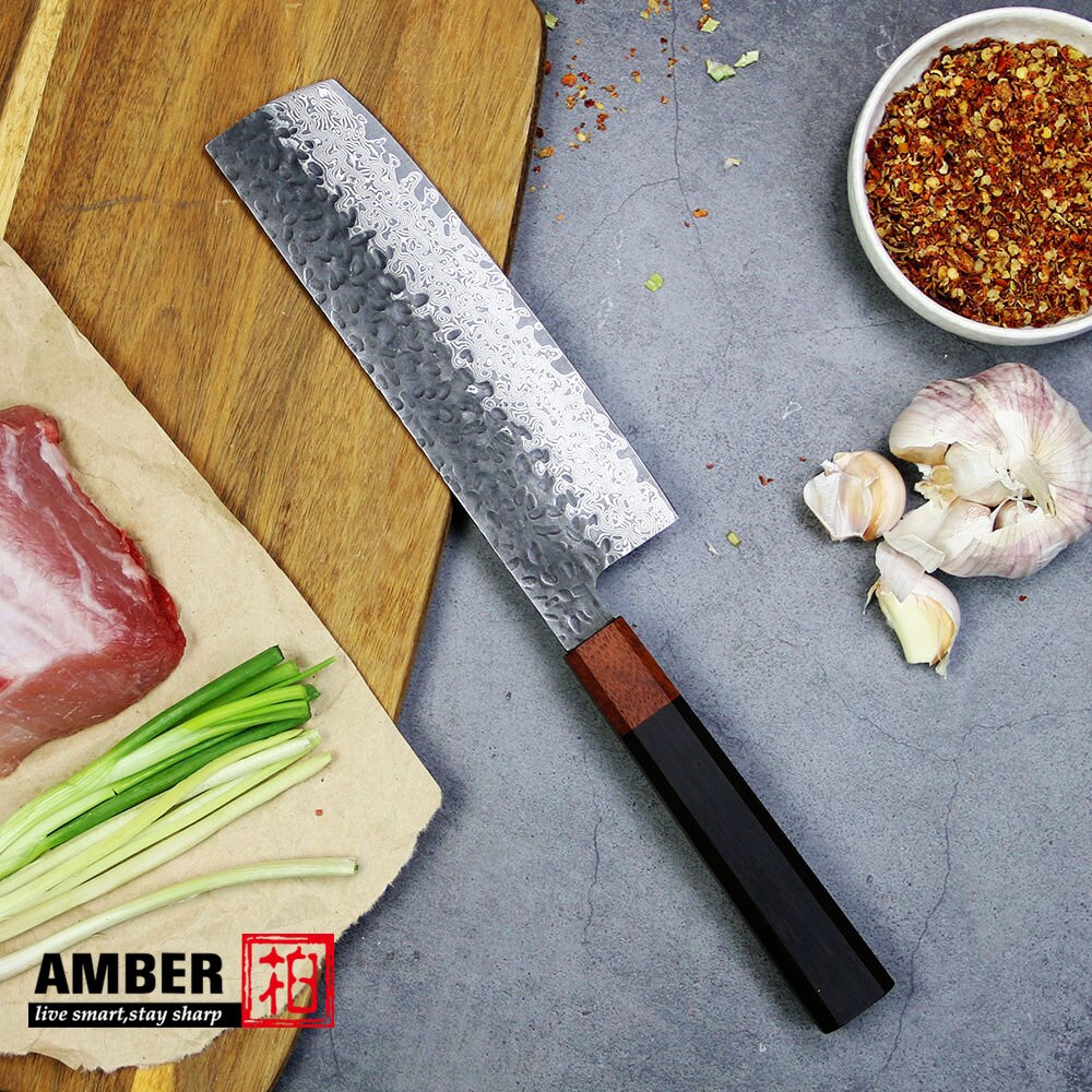 Bärnsten  vg10 damaskus konsoliderat bambuhandtag smideshammare damaskuskniv 8 tum japansk nakiri kockkniv 67 lager: Dms -219 nakiri