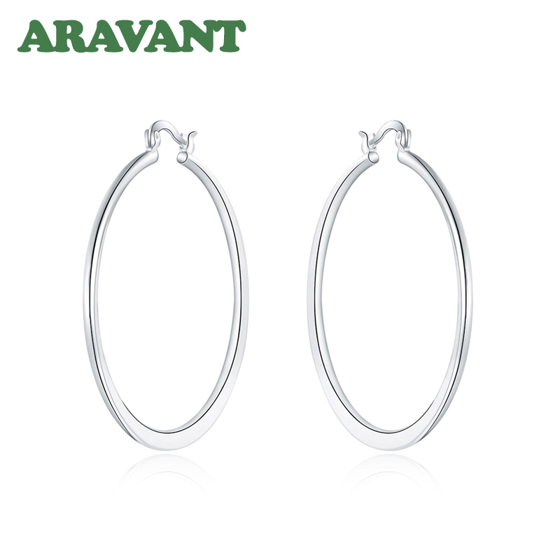925 Zilveren 55 Mm Platte Dunne Ronde Big Hoop Oorbellen Voor Vrouwen Bruiloft Sieraden Accessoire