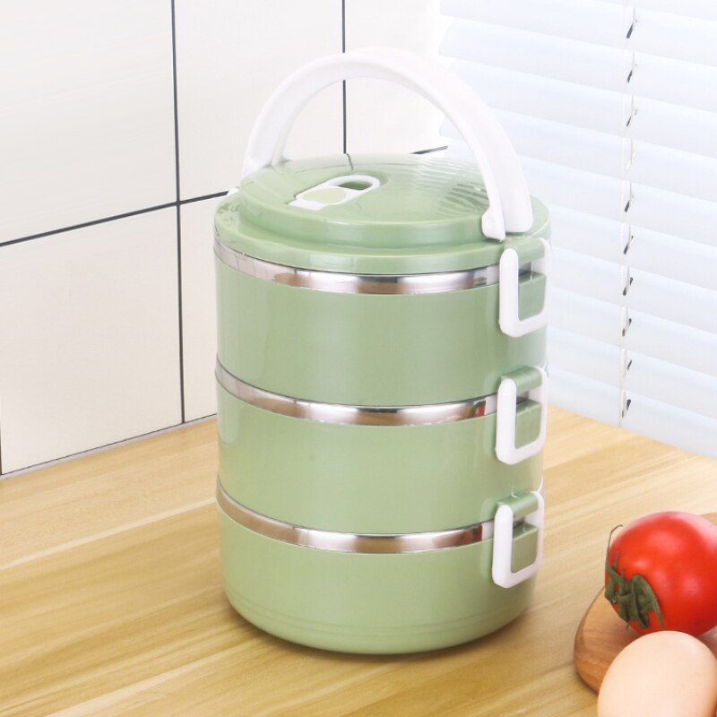 3 kleur Rvs Lunchbox Japanse Stijl Gesp Lunchbox Voedsel Opslag Camping Draagbare Picknick Servies Zak: Groen