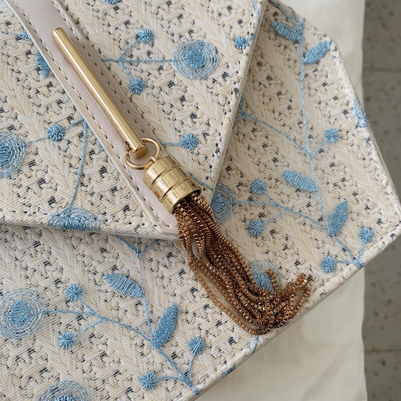 esagono Stile di Paglia Del Merletto del ricamo Borse Del Sacchetto Delle Donne di proprietà del Sacchetto Del Rattan Fatti A Mano Da Spiaggia Tessuto Della Borsa Della Boemia 2019 di Nuovo Modo