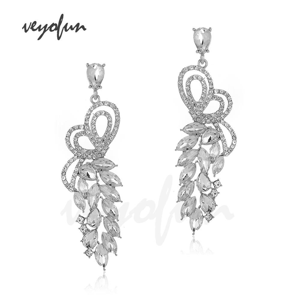 Veyofun Symmetrical Butterfly Hollow out Crystal Earrings Ethnic Dangle Earrings Jewelry for Women Brinco: white / white