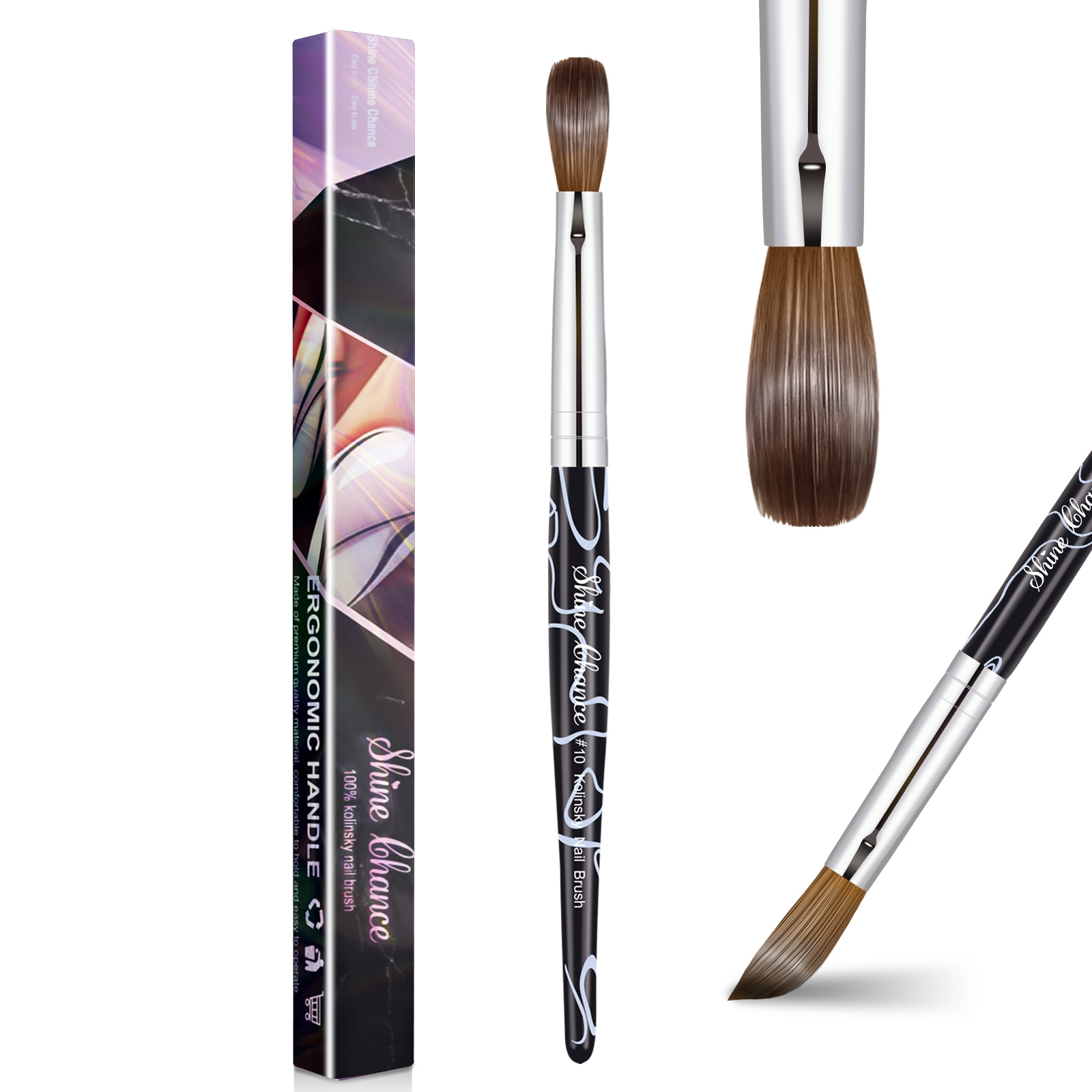 Shine Chance Pincel acrílico para decoración de uñas, cepillo ovalado para uñas de pelo Kolinsky para aplicación acrílica, extensión de uñas