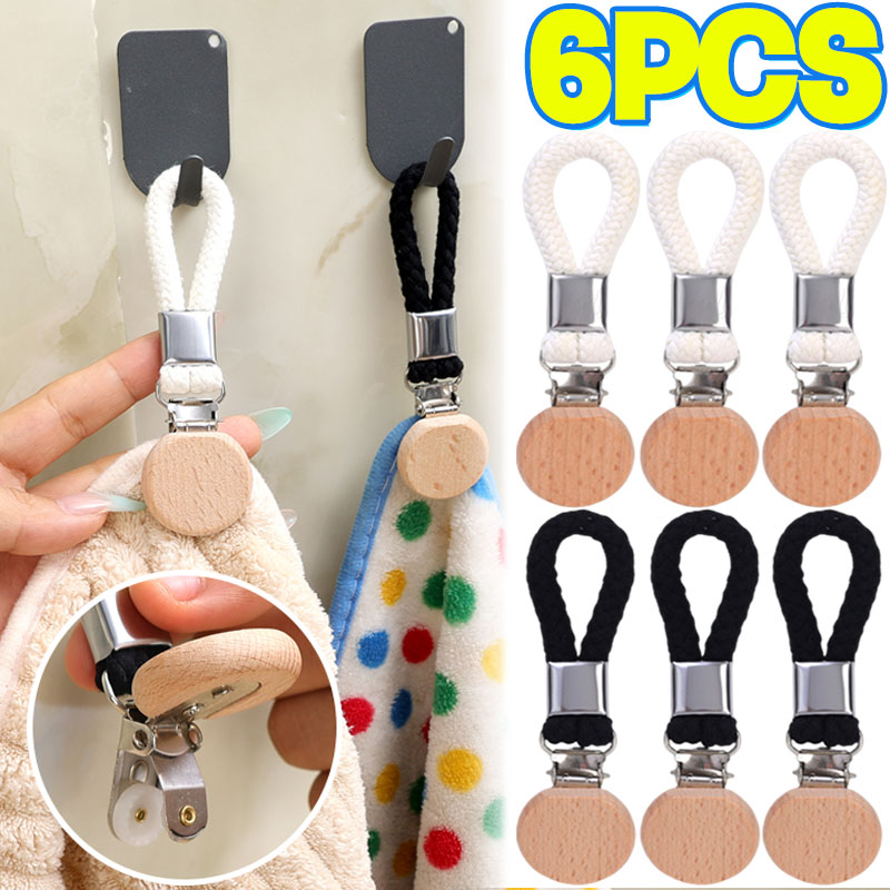 6/1szt Klipsy robić zawieszania ręczników Zaciski Pleciony Uniwersalny Bawełniany Pętla Metalowy Hak Kuchnia Łazienka Klips robić przechowywania Skarpetki Wieszak na ubrania