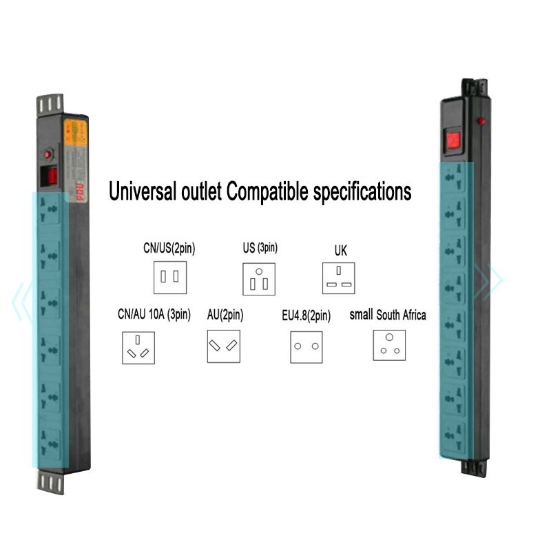 PDU Cabinet Power Strip with Switch 6/8AC Universal Outlets Lightning Overload Protection Extension Socket 19 Inch Hight Power