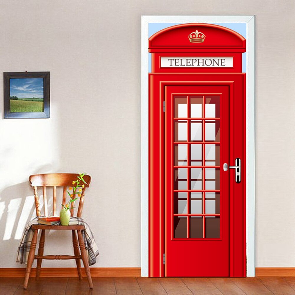 Diy 3d- dørs klistermærker røde telefonboksmønster til børneværelse dekoration tilbehør boligindretning store wallstickers: 1