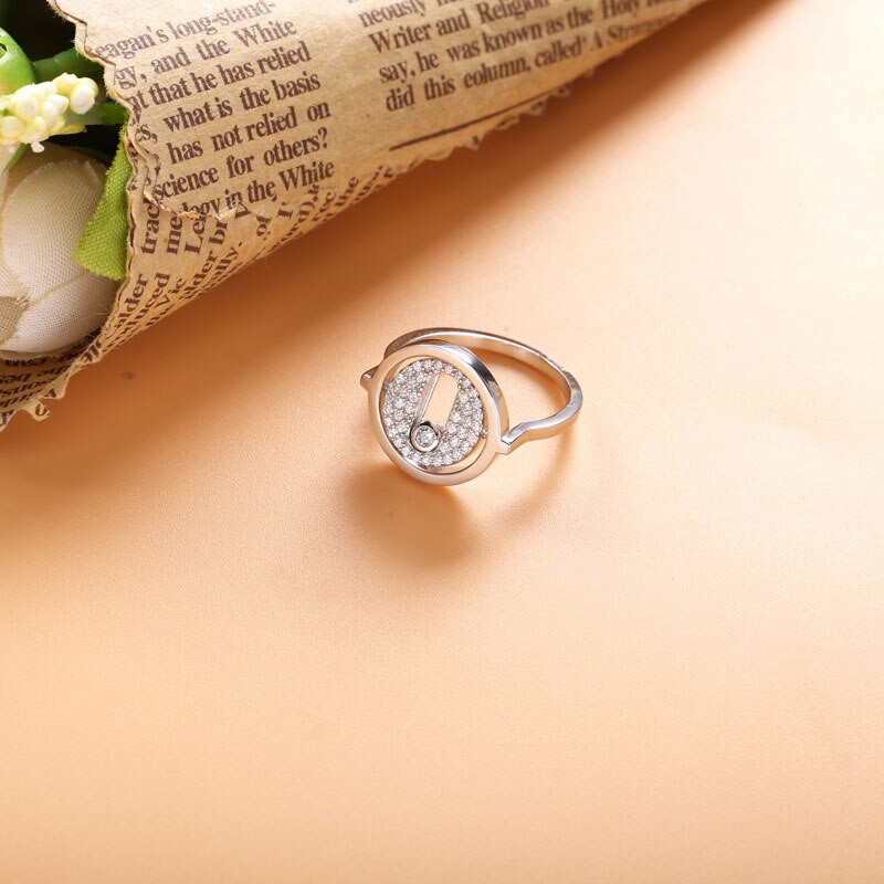 Moonmory 925 Sterling Silver Rotatable Lucky Move Rings For Girl Pop CZ Crystal Dating Wedding Jewelry Christmas Menottes