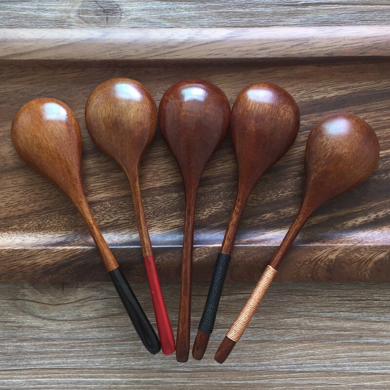 Negro rojo mango de madera cuchara Mini cucharas para sal hermosas artesanías 10 Uds de madera cocina cuchara