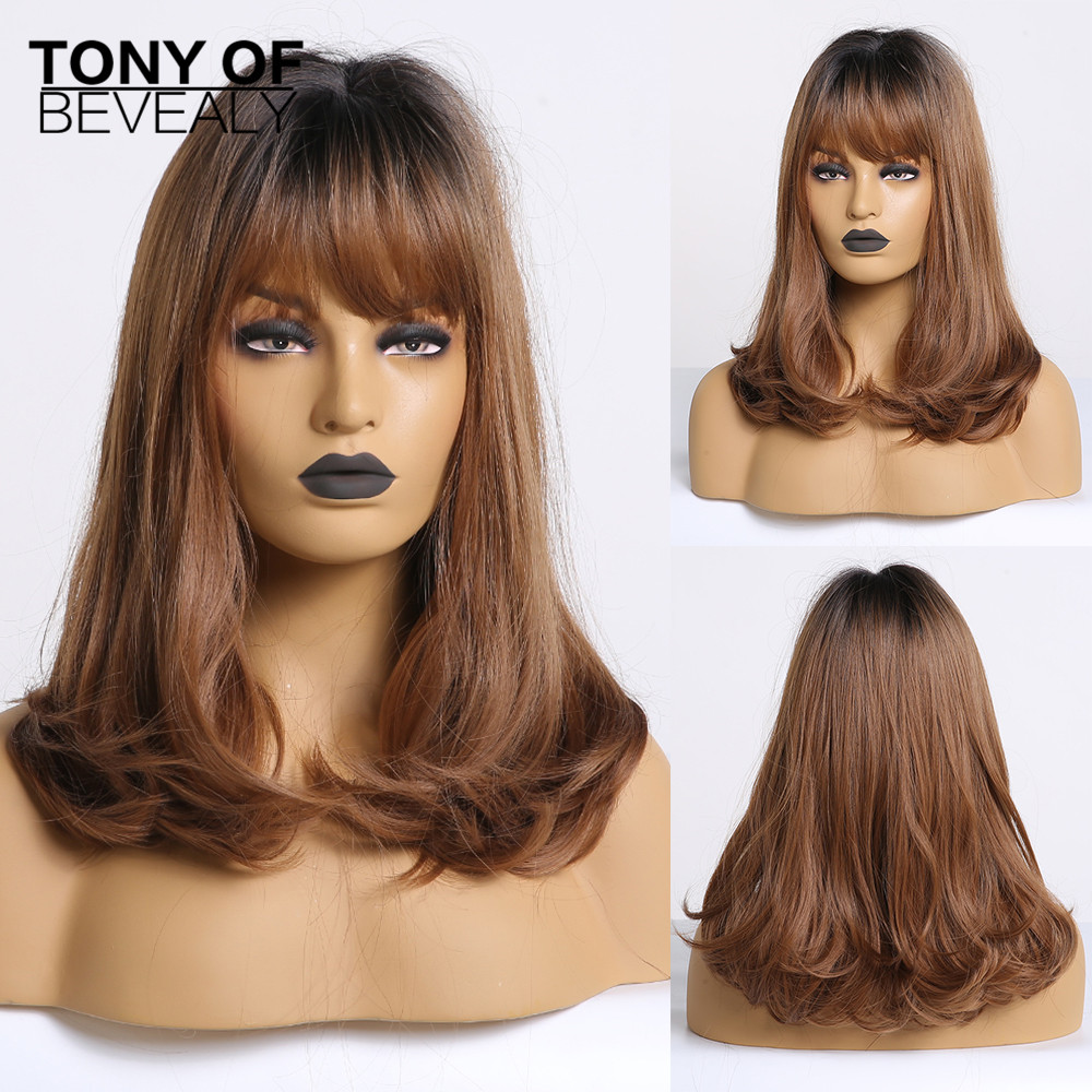 Pelucas de pelo largo liso ombré marrón ceniza Lolita parte lateral para mujeres Afo pelucas de pelo Natural para uso diario pelucas sintéticas resistentes al calor: lc170-1