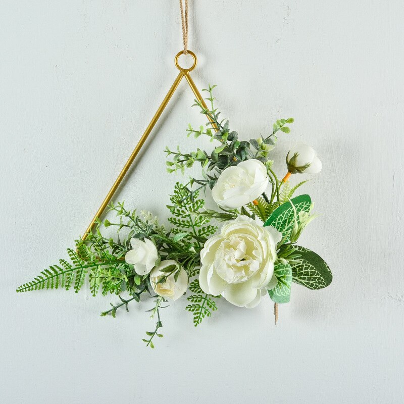 Cilected-flores artificiales de peonía blanca, decoración colgante de pared, guirnalda de aro de planta redonda de hierro forjado para decoración de boda: Color2