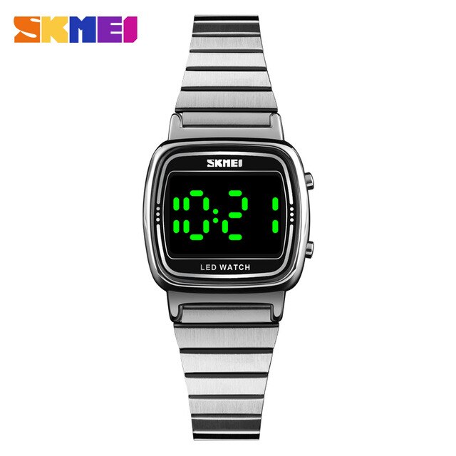 Skmei Led Digitale Horloge Mode Vierkante Eenvoudige Stalen Band Vrouwen Horloges Waterdicht Elektronische Vrouwen Horloge Relogio: Silver