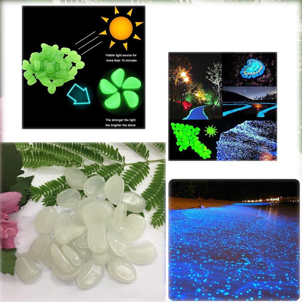 100 stuks glow in the dark tuinkiezels, lichtgevende stenen, stenen voor looppaden, tuinpaden, patio's, gazons, tuindecoratie, lichtgevende stenen