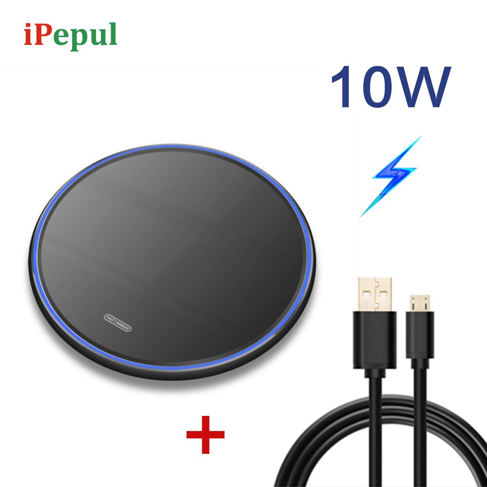 15W Wireless Charger - Metal Desktop Pad - Fast Charging - for Apple iPhone - with LED Indicator: Black 10W