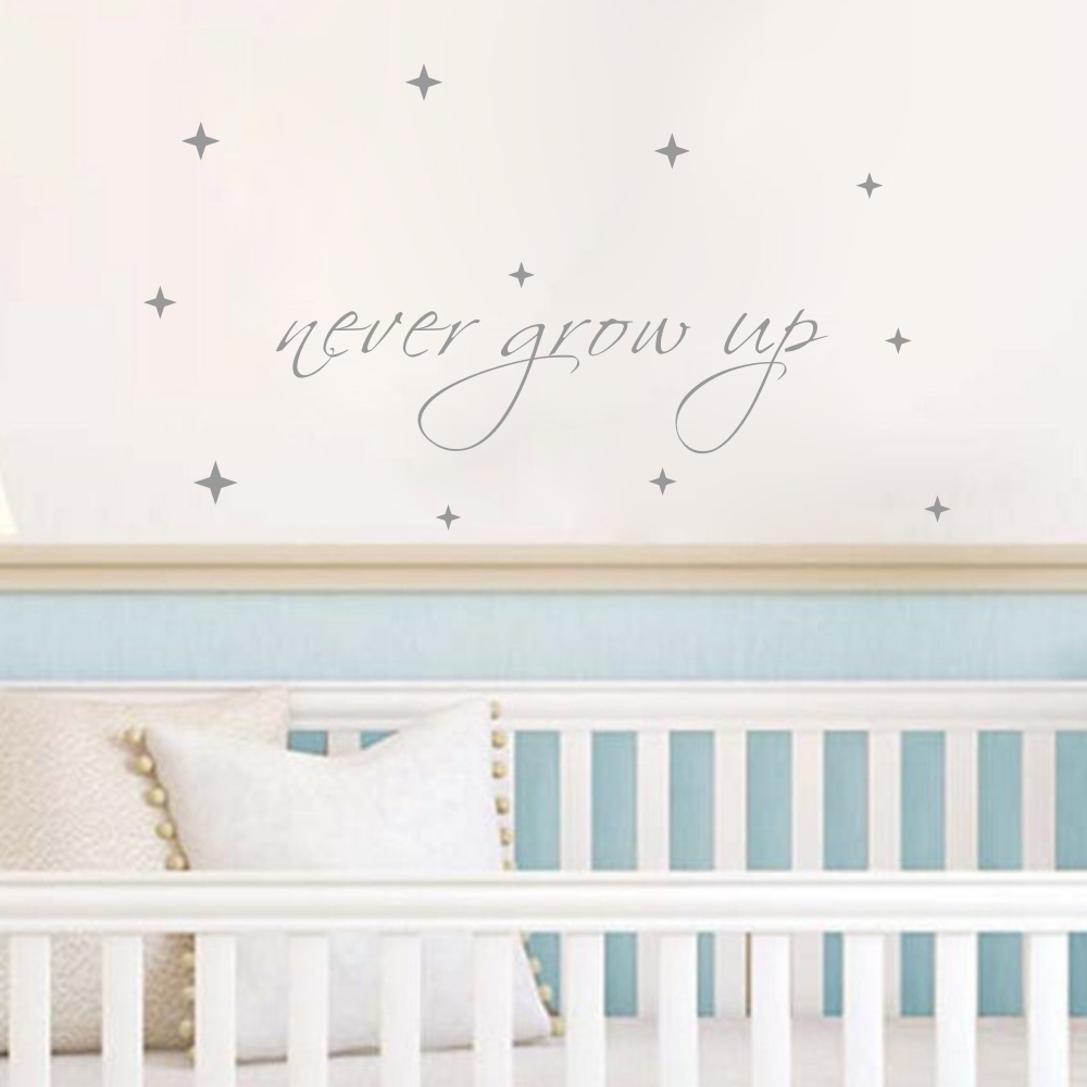 Decoración clásica de la habitación del bebé nunca crece con las calcomanías de la pared de las estrellas decoración de habitación infantil