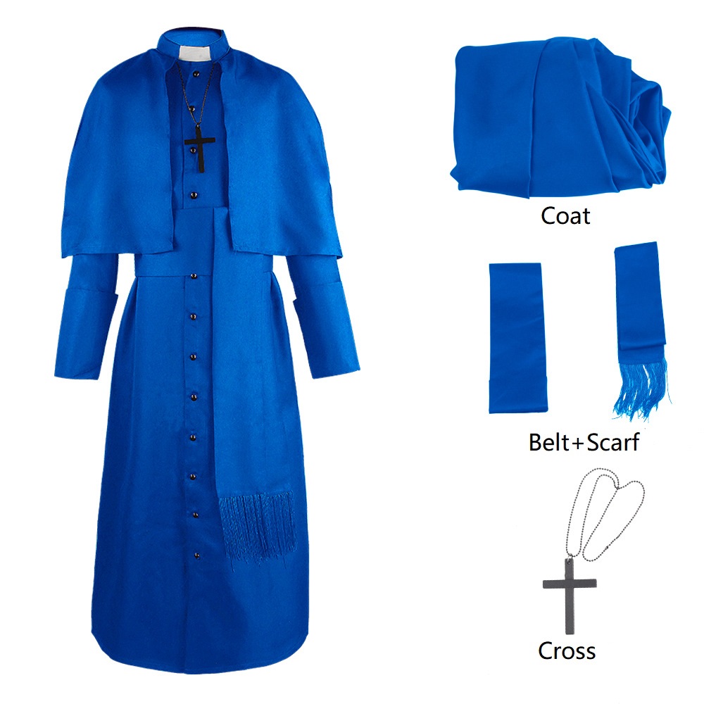 Medieval solid colored Father Costume Halloween Pastor cosplay costume: M / Brown