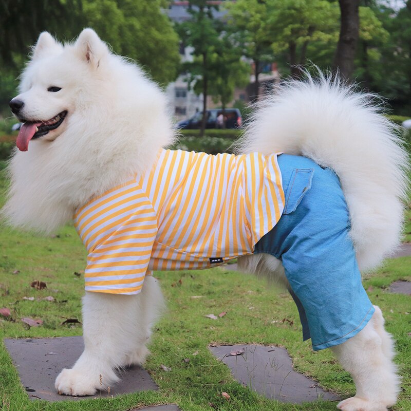 Large Dog Clothing Stripes Pajamas Jumpsuit For Medium Big Dog Clothes French Bulldog Samoyed Husky Labrador Costume Coat
