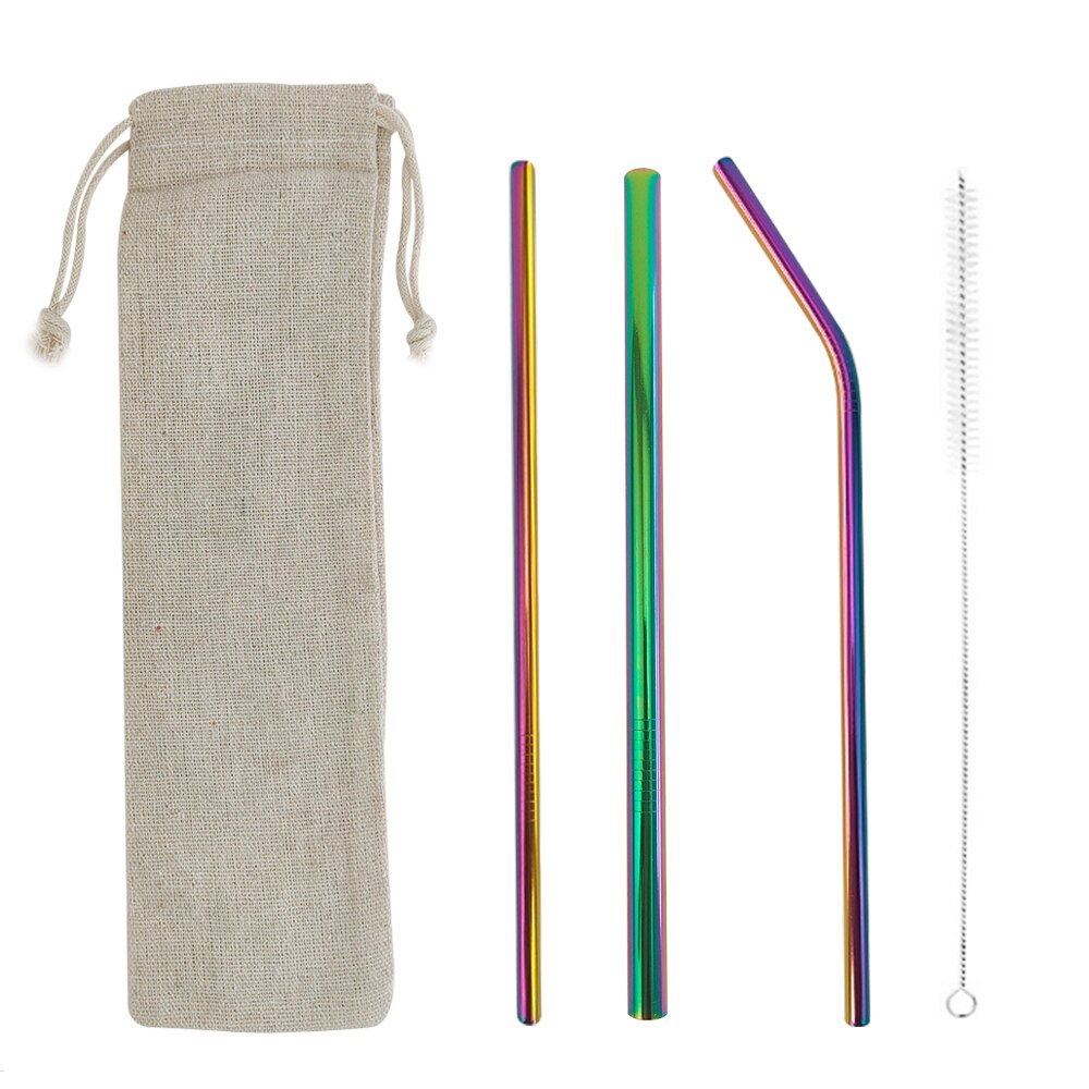 5pcs Eco Friendly Reusable Straw 304 Stainless Steel Straw Metal Smoothies Drinking Straws Set with Brush & Bag: 952-F-1