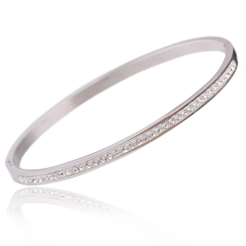 TB-2 Schmuck Armreif Armbänder Mit Zwei Linie Kristall Strass Pflastern Edelstahl Öffnung Armreif Für Frauen Zubehör