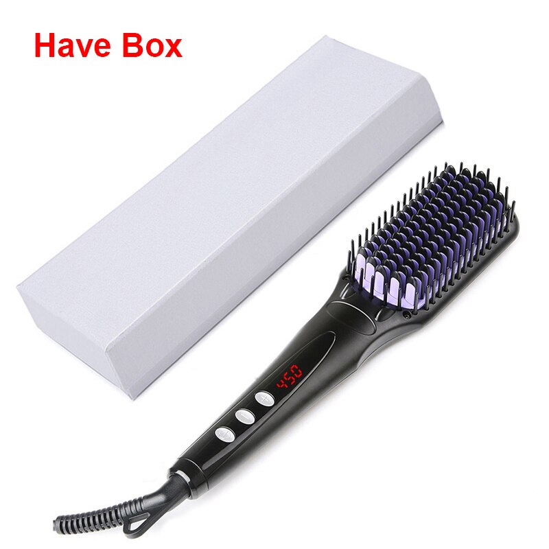 Max 450F 110v/220v Flat Iron Smoothing Beard Straightening Brush Ceramic Hair Straightener Comb LCD Digital Display: Black With Box / AU