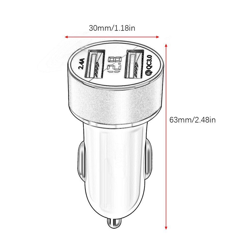 Adaptador de carregador USB duplo para carro, 3,1 A, digital, exibição de voltagem/corrente em LED, automóvel, veículo, carregador de metal para smartphone/tablet