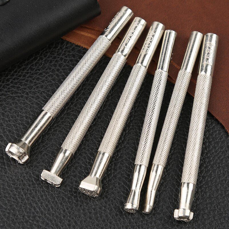 6Pcs Kit di strumenti per la stampa di timbri in pelle Set di punzoni per timbri in lega intaglio strumenti per la fabbricazione di sella per artigianato in pelle lavoro d&#39;arte fai-da-te