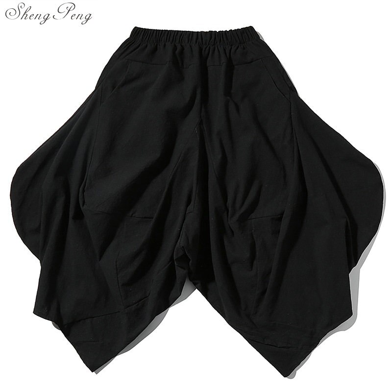 Chinese traditional kung fu wushu pants clothing for men male linen oriental style wide leg pants trousers streetwear V1611