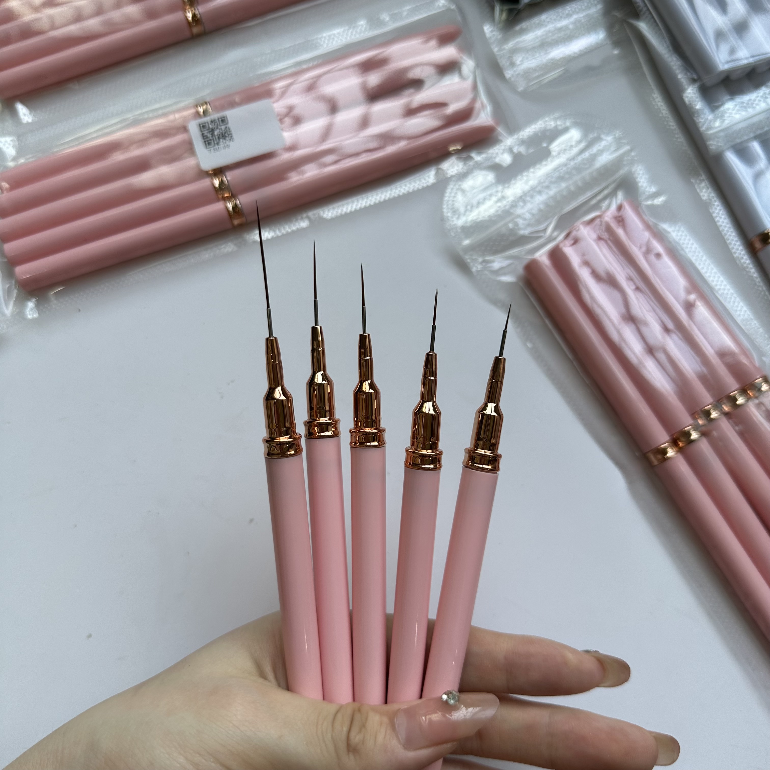 Juego de 5 unidades de pinceles delineadores para decoración de uñas, 5 tamaños, pintura ultrafina, bolígrafo para de uñas, herramienta de dibujo de 5/8/12/20/25mm, bolígrafo para manicura con detalles finos: Verde claro