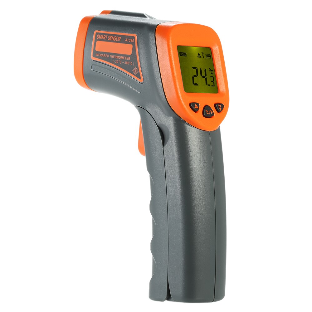 Infrared Thermometer Industrial Digital Non-contact IR Temperature measuring Tester 12:1 LCD Backlight Pyrometer Tools: AT380