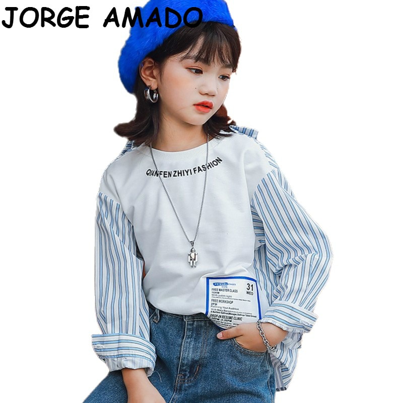 Teenage Girls Blouses Autumn Stripes Long Sleeve Girls Shirts Children Clothing Girls Clothes 10 12 Year E22127