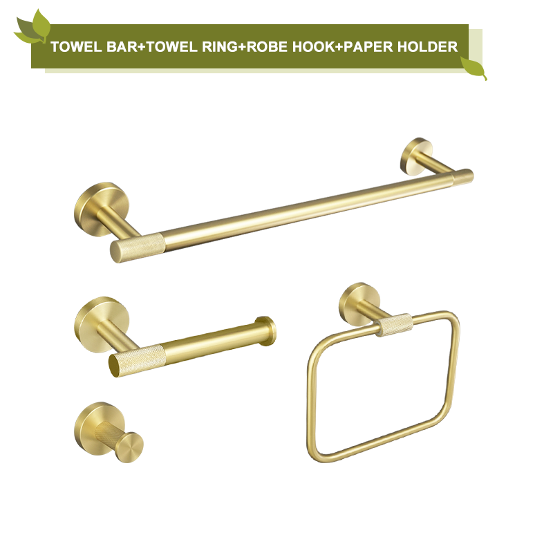Accesorios de baño de oro cepillado, soporte de toalla, soporte de taza, colgador de anillo de toalla, soporte de papel, soporte de cepillo de inodoro, gancho para abrigo