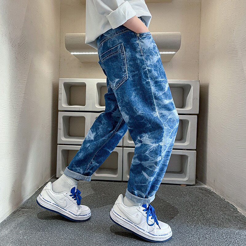 Fancy Kids Jongen Causale Tie Dye Print Jeans Broek Elegante Lente Herfst Kind Katoenen Broek Voor Leeftijd 5 6 7 8 9 10 11 12 13 14