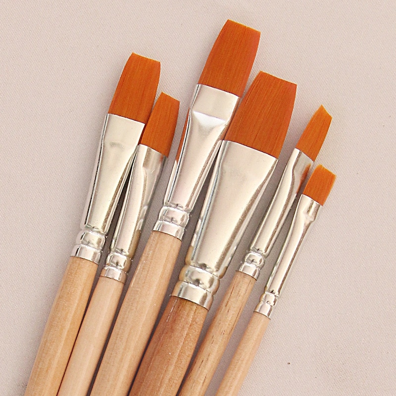 6 st/set akvarell gouache pensel, rå trä olik form rund spets nylon hår målarpensel set konsttillbehör