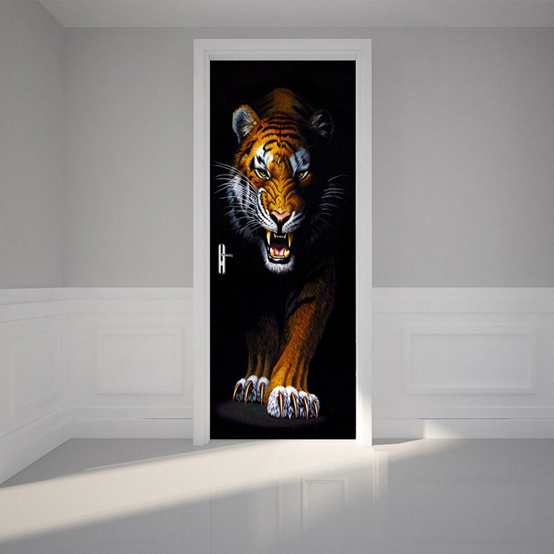 Modern 3D Tiger Wallpaper Wall Mural Home Decor Living Room Bedroom Door Sticker Decoration PVC Self-adhesive Waterproof Sticker