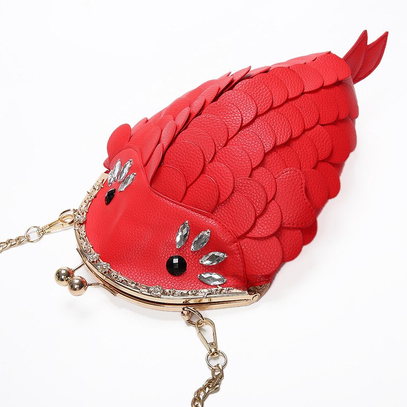 Sj dames leren schoudertassen ketting messenger bag italië handwerk cartoon 3d goudvis schubben map trend single