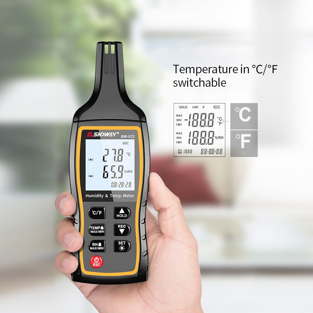 SNDWAY SW-572 Digital Temperature and Humidity Meter Mini Thermometer Hygrometer with Max/Min/Data Hold Time Display Mode