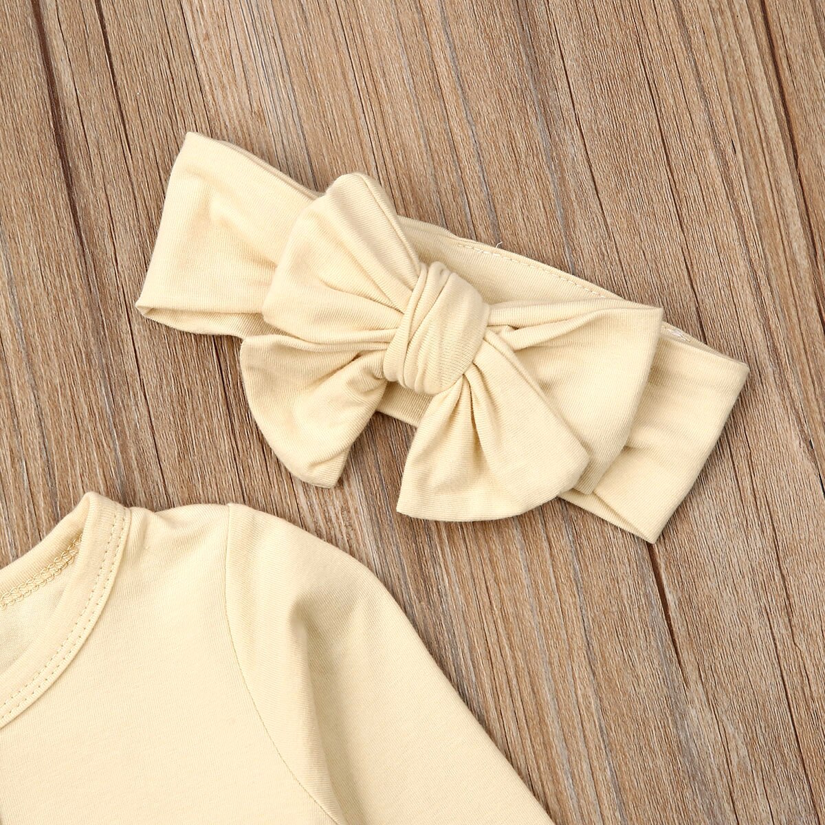 Nyfödda barn bebis flicka fotband bomull mjuk långärmad playsuit jumpsuit pyjamas nattkläder + pannbandskläder 0-12m