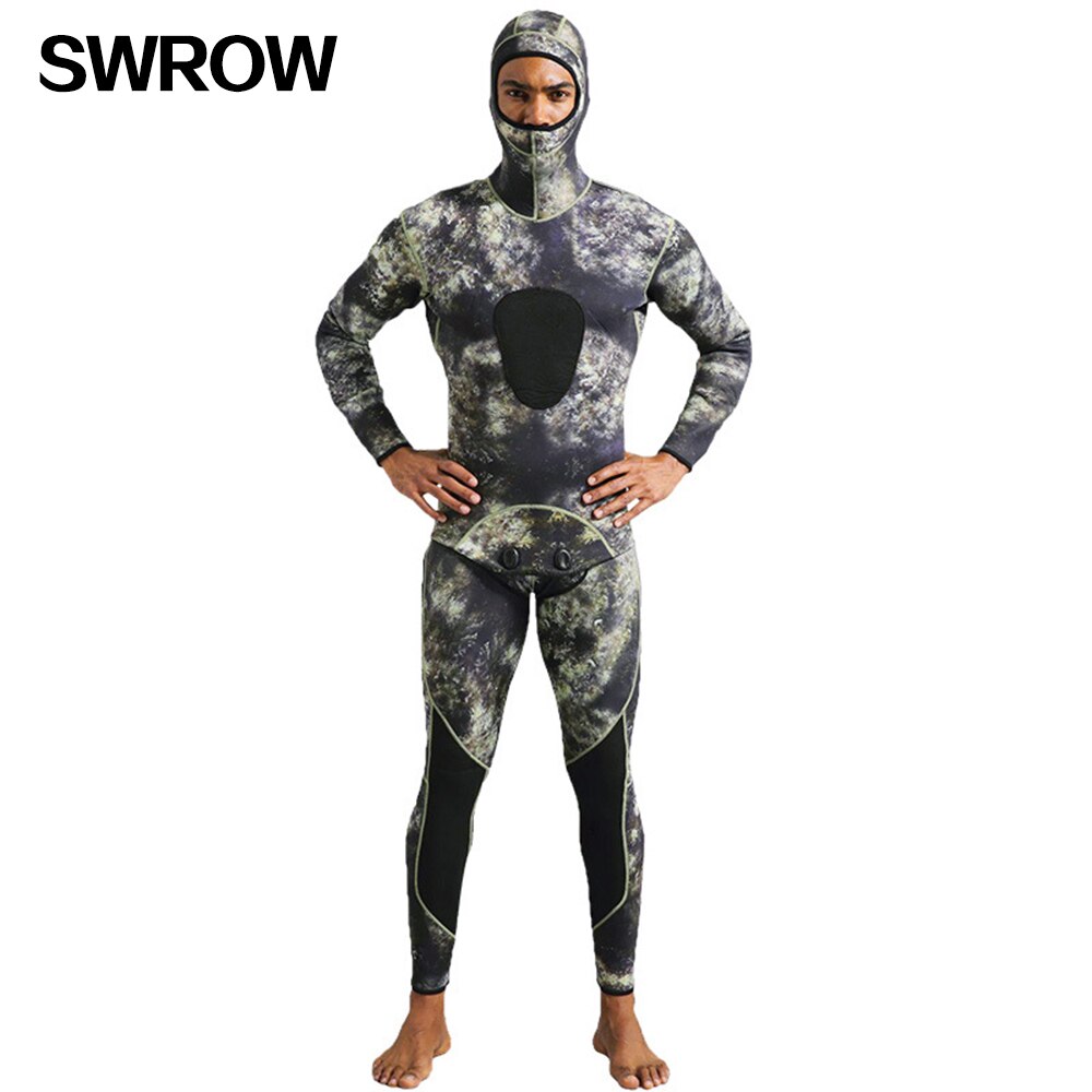 3mm Camouflage Wetsuit Long Sleeve Fission Hooded 2 Pieces Of Neoprene Submersible For Men Keep Warm Waterproof Diving Suit: 3mm Grey Green Camo / S