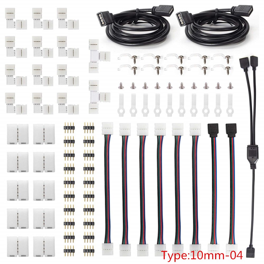 10mm 4Pin RGB tira de LED de conector de Luz Kits con T/L-en forma de tira sudaderas Clips en tira alambre conexión Terminal de empalme de tira LED: 10mm Type04